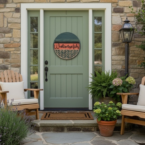 Round Wooden Door Sign Welcome(ish) - Picture 2 of 4